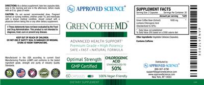 Photo of the Approved Science Green Coffee MD label