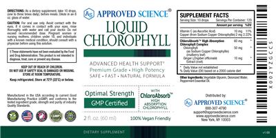 Photo of the Approved Science Liquid Chlorophyll label