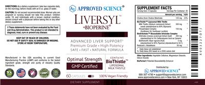 Photo of the Approved Science Liversyl +BioPerine label