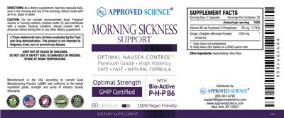 Photo of the Approved Science Morning Sickness Support label