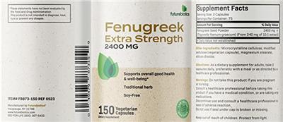 Photo of the Futurebiotics Fenugreek Extra Strength 2400 mg label