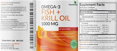 Photo of the Futurebiotics Omega-3 Fish + Krill Oil 1000 mg label