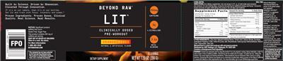 Photo of the GNC Beyond Raw LIT Orange Mango label