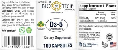 Photo of the Bio-Tech Pharmacal D3-5 label