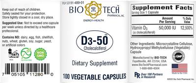 Photo of the Bio-Tech Pharmacal D3-50 label