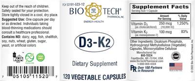 Photo of the Bio-Tech Pharmacal D3-K2 label