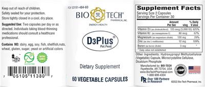 Photo of the Bio-Tech Pharmacal D3Plus label