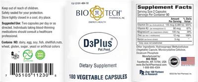 Photo of the Bio-Tech Pharmacal D3Plus label