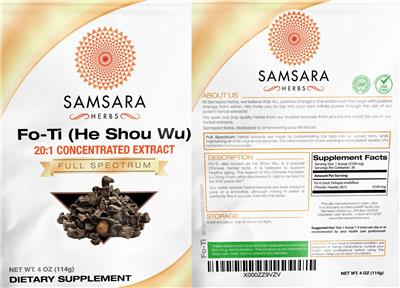 Photo of the Samsara Herbs Fo-Ti (He Shou Wu) 20:1 Concentrated Extract label
