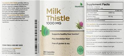 Photo of the Futurebiotics Milk Thistle 1000 mg label