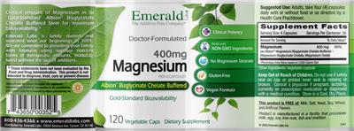 Photo of the Emerald Labs Magnesium 400 mg label