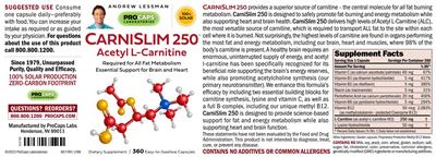 Photo of the ProCaps Laboratories CarniSlim 250 label