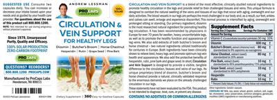Product label for Circulation & Vein Support for Healthy Legs