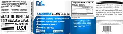 Photo of the Evlution Nutrition L-Arginine+ L-Citrulline Unflavored label