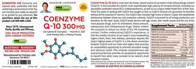 Photo of the ProCaps Laboratories Coenzyme Q-10 300 mg label