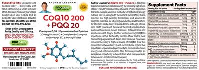 Photo of the ProCaps Laboratories CoQ10 200 + PQQ 20 label