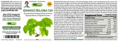 Photo of the ProCaps Laboratories Ginkgo Biloba 120 label