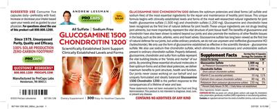 Product label for Glucosamine 1500 Chondroitin 1200