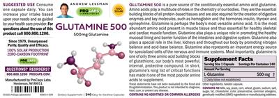 Photo of the ProCaps Laboratories Glutamine 500 label