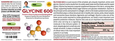 Photo of the ProCaps Laboratories Glycine 600 label