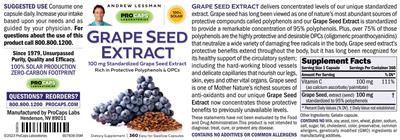 Photo of the ProCaps Laboratories Grape Seed Extract 100 mg label