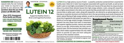 Photo of the ProCaps Laboratories Lutein 12 label