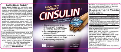 Photo of the Vita-Tech International Healthy Weight CinSulin label