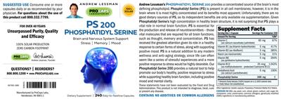 Photo of the ProCaps Laboratories PS 200 Phosphatidyl Serine label