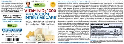 Photo of the ProCaps Laboratories Vitamin D3 1000 plus Calcium Intensive Care label