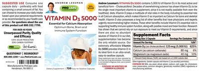 Photo of the ProCaps Laboratories Vitamin D3 5000 label