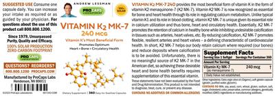 Photo of the ProCaps Laboratories Vitamin K2 MK-7 240 mcg label