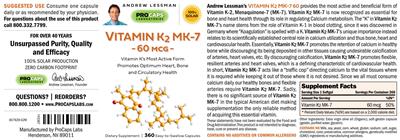 Photo of the ProCaps Laboratories Vitamin K2 MK-7 60 mcg label
