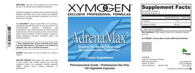 Photo of the XYMOGEN AdrenaMax label