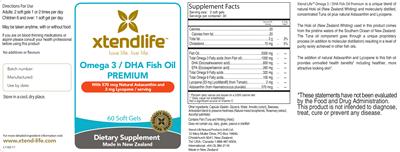 Photo of the Xtendlife Omega 3/DHA Fish Oil Premium label