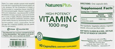Photo of the NaturesPlus High Potency Vitamin C 1000 mg label