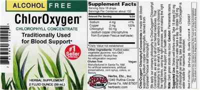 Photo of the Herbs Etc. ChlorOxygen Chlorophyll Concentrate Alcohol Free label