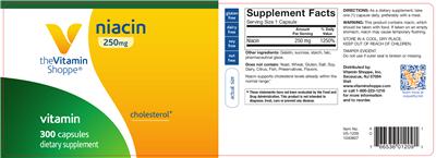 Photo of the The Vitamin Shoppe Niacin 250 mg label