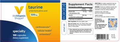 Photo of the The Vitamin Shoppe Taurine 500 mg label