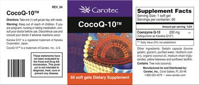Photo of the Carotec CocoQ-10 label