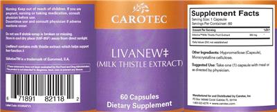 Photo of the Carotec LivaNew (Milk Thistle Extract) label