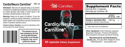 Photo of the Carotec Cardio/Neuro Carnitine label
