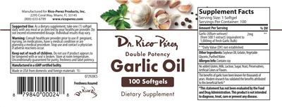 Photo of the Dr. Rico Perez Double Potency Garlic Oil label