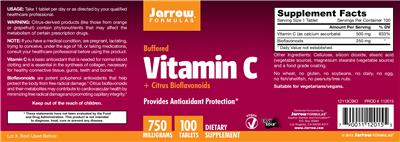Photo of the Jarrow Formulas Buffered Vitamin C + Citrus Bioflavonoids 750 mg label