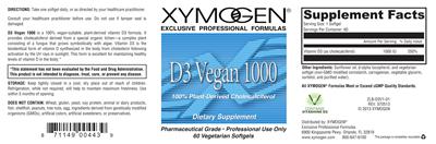 Photo of the XYMOGEN D3 Vegan 1000 label