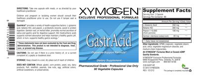 Photo of the XYMOGEN GastrAcid label