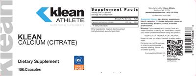 Photo of the Klean Athlete Klean Calcium (Citrate) label