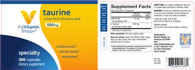 Photo of the The Vitamin Shoppe Taurine 500 mg label
