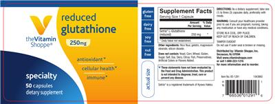 Photo of the The Vitamin Shoppe Reduced Glutathione 250 mg label