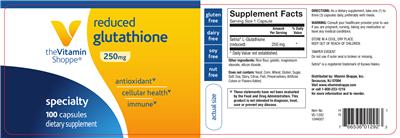 Photo of the The Vitamin Shoppe Reduced Glutathione 250 mg label