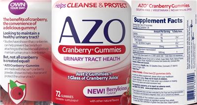Photo of the AZO Cranberry Gummies Berrylicious Flavor label